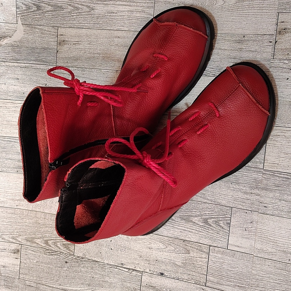 Women's Leather Red Soft Casual Boots